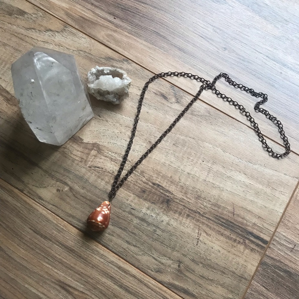 Cone Shell Pendant Copper Chain Beach Necklace